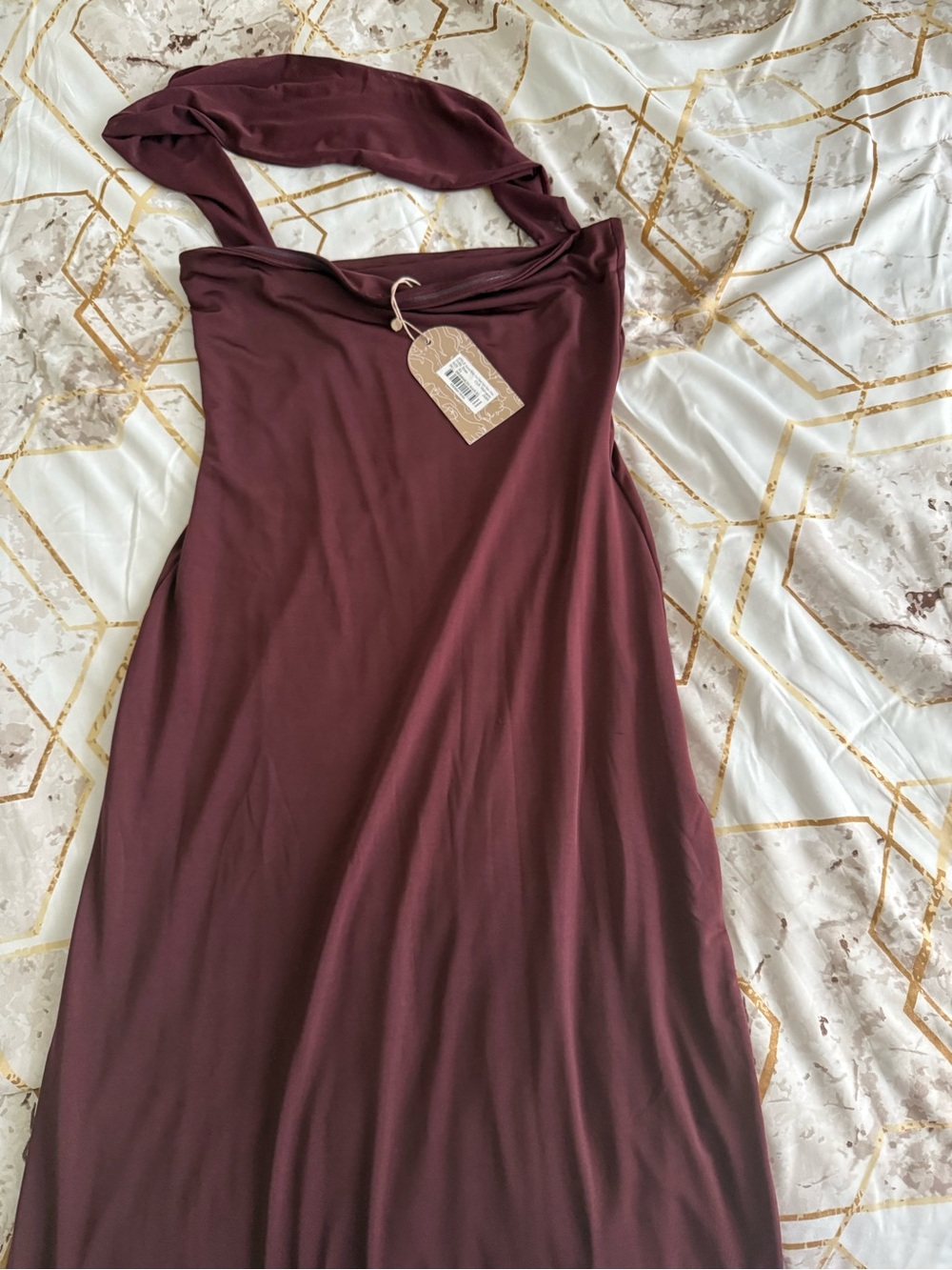 Meshki  Burgundy Evening Gown with Side Slit - Picture 4 of 7